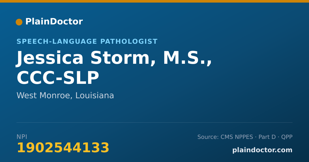 Shareable card for Jessica Storm, M.S., CCC-SLP - Speech-Language Pathologist, West Monroe, LA