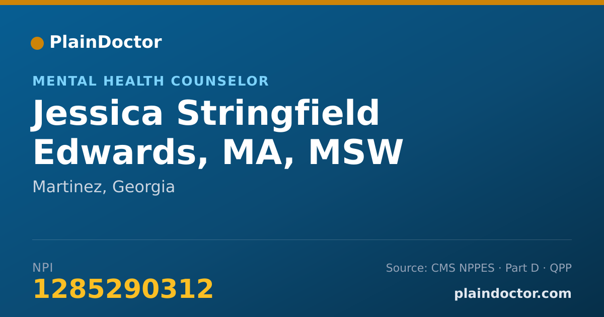 Shareable card for Jessica Stringfield Edwards, MA, MSW - Mental Health Counselor, Martinez, GA