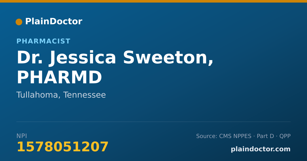Shareable card for Jessica Sweeton, PHARMD - Pharmacist, Tullahoma, TN