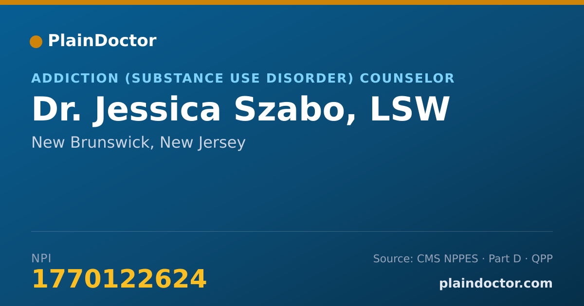 Shareable card for Jessica Szabo, LSW - Addiction (Substance Use Disorder) Counselor, New Brunswick, NJ