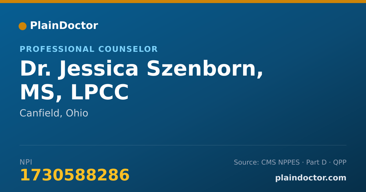 Shareable card for Jessica Szenborn, MS, LPCC - Professional Counselor, Canfield, OH