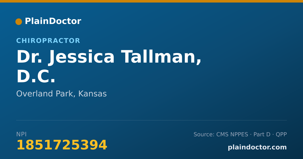 Shareable card for Jessica Tallman, D.C. - Chiropractor, Overland Park, KS