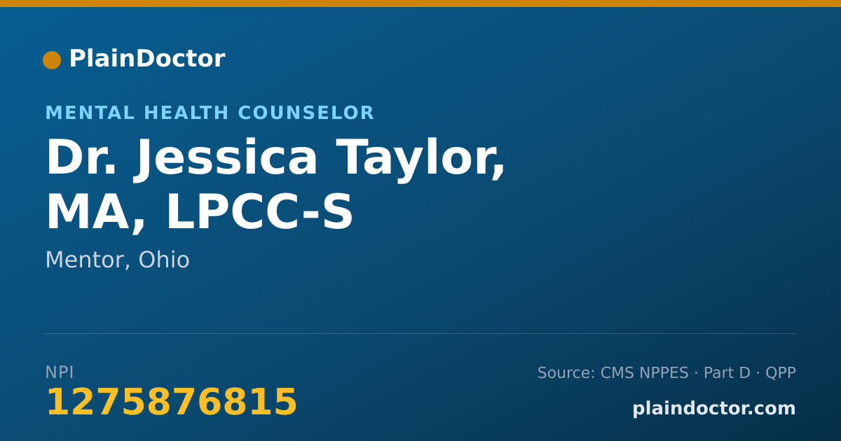 Shareable card for Jessica Taylor, MA, LPCC-S - Mental Health Counselor, Mentor, OH