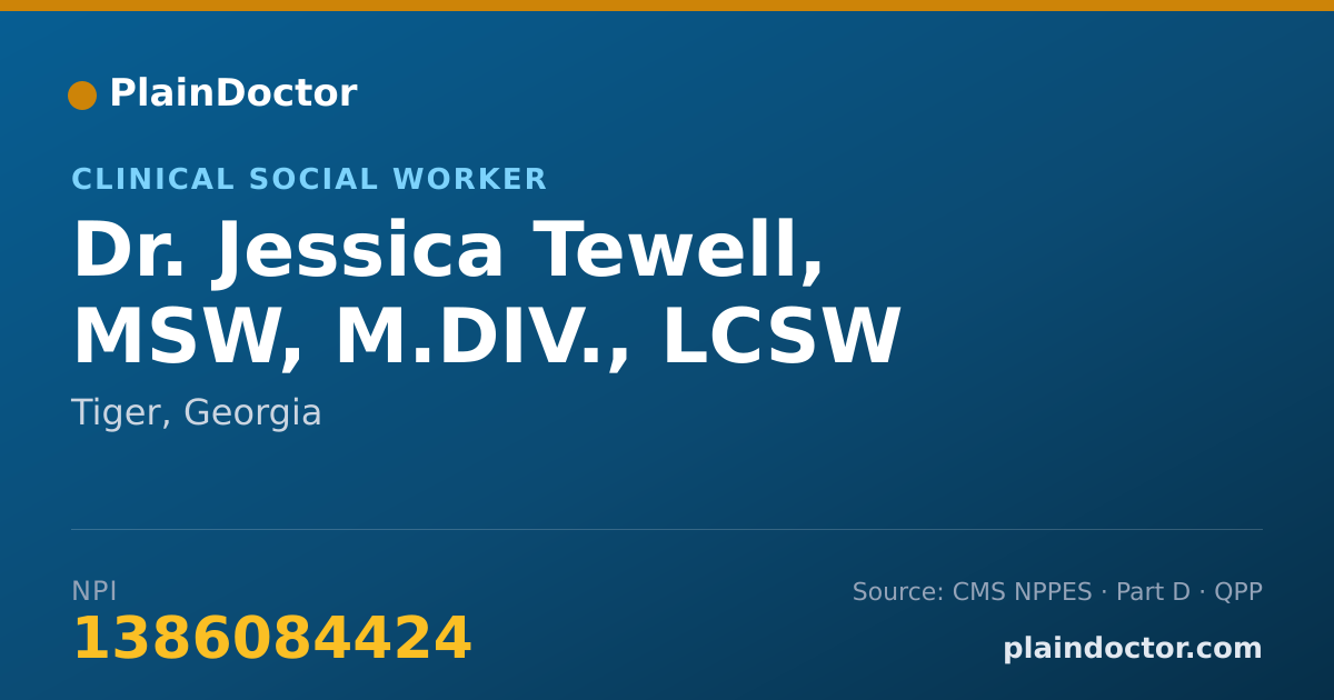Shareable card for Jessica Tewell, MSW, M.DIV., LCSW - Clinical Social Worker, Tiger, GA