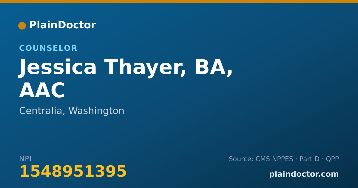 Shareable card for Jessica Thayer, BA, AAC - Counselor, Centralia, WA