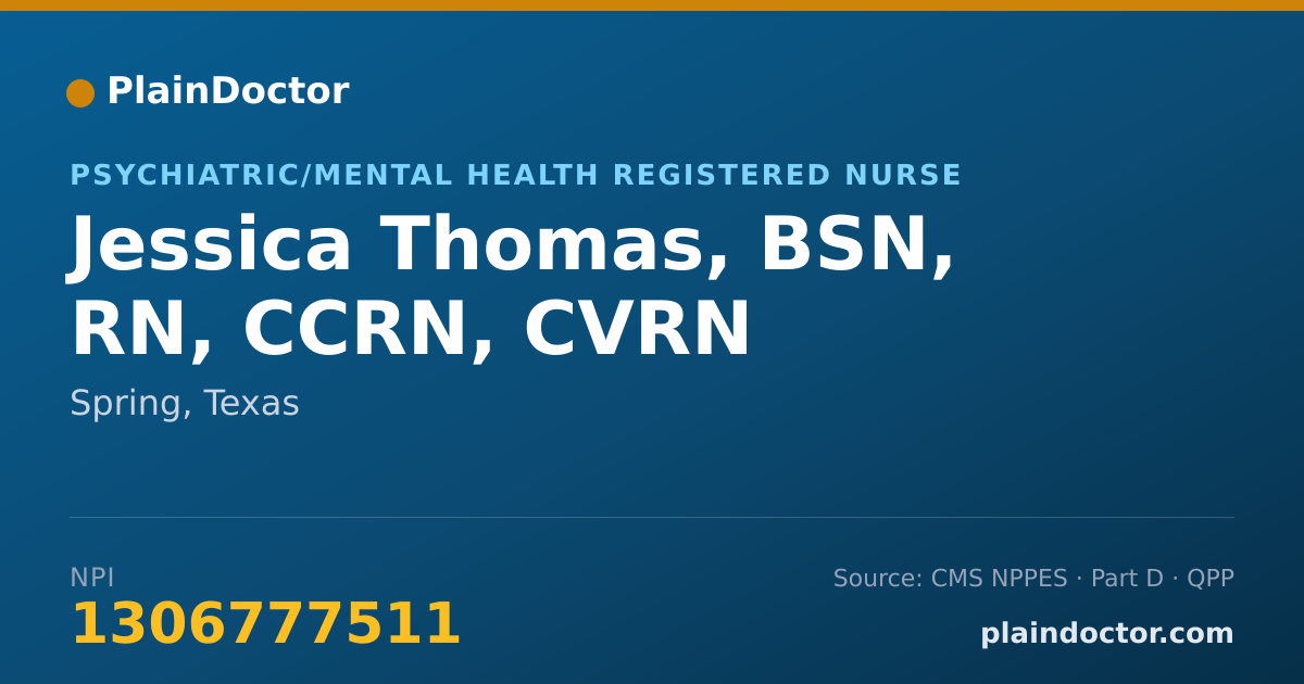 Shareable card for Jessica Thomas, BSN, RN, CCRN, CVRN - Critical Care Medicine Registered Nurse, Spring, TX