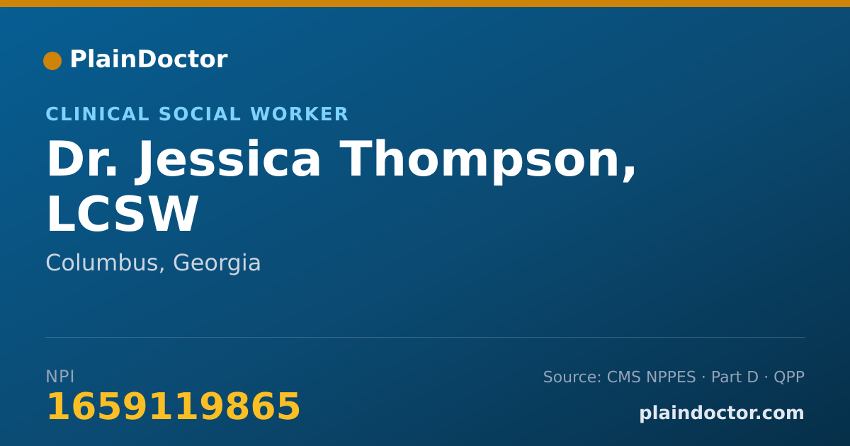 Shareable card for Jessica Thompson, LCSW - Clinical Social Worker, Columbus, GA