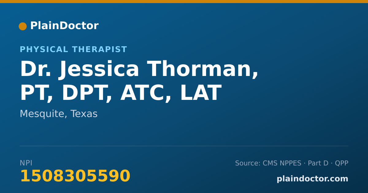 Shareable card for Jessica Thorman, PT, DPT, ATC, LAT - Physical Therapist, Mesquite, TX