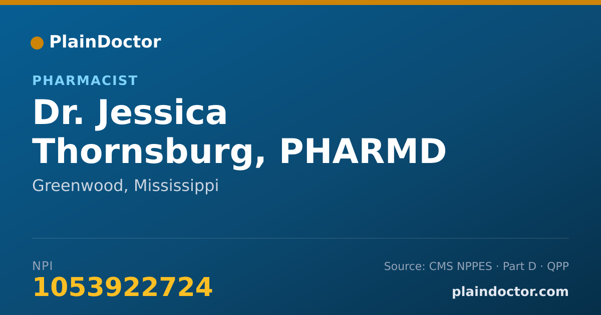 Shareable card for Jessica Thornsburg, PHARMD - Pharmacist, Greenwood, MS
