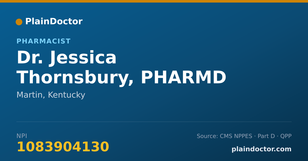 Shareable card for Jessica Thornsbury, PHARMD - Pharmacist, Martin, KY