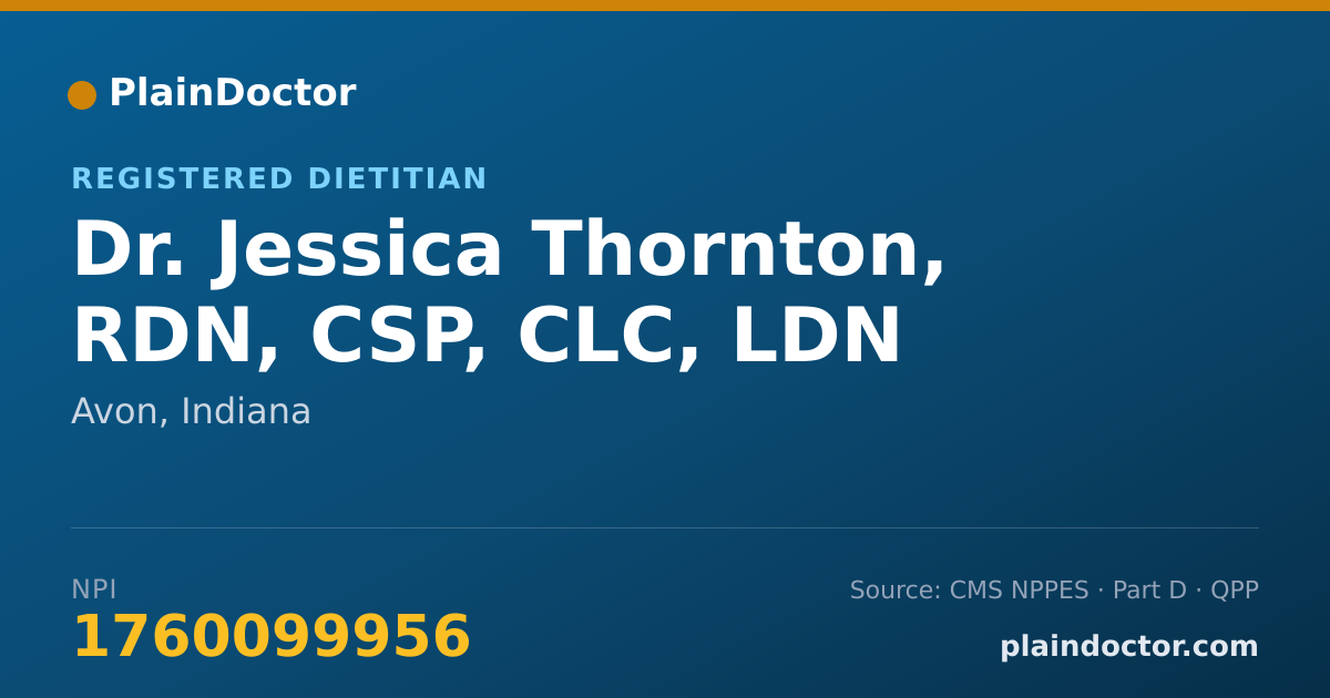 Shareable card for Jessica Thornton, RDN, CSP, CLC, LDN - Registered Dietitian, Avon, IN