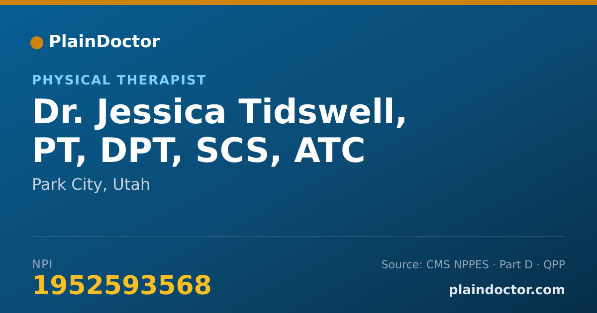 Shareable card for Jessica Tidswell, PT, DPT, SCS, ATC - Physical Therapist, Park City, UT