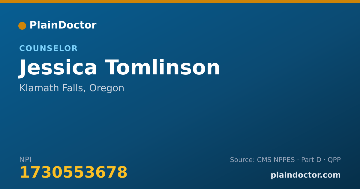 Shareable card for Jessica Tomlinson - Counselor, Klamath Falls, OR