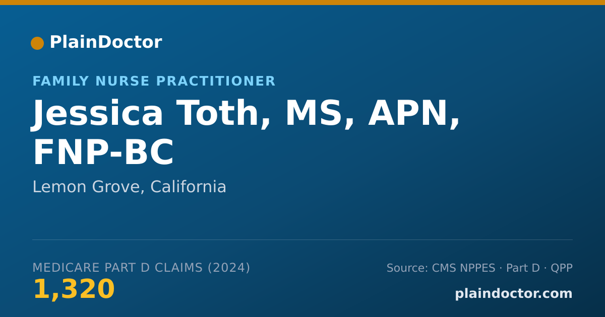 Shareable card for Jessica Toth, MS, APN, FNP-BC - Family Nurse Practitioner, Lemon Grove, CA