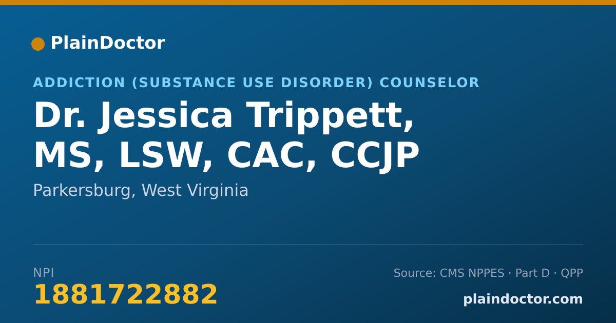 Shareable card for Jessica Trippett, MS, LSW, CAC, CCJP - Addiction (Substance Use Disorder) Counselor, Parkersburg, WV