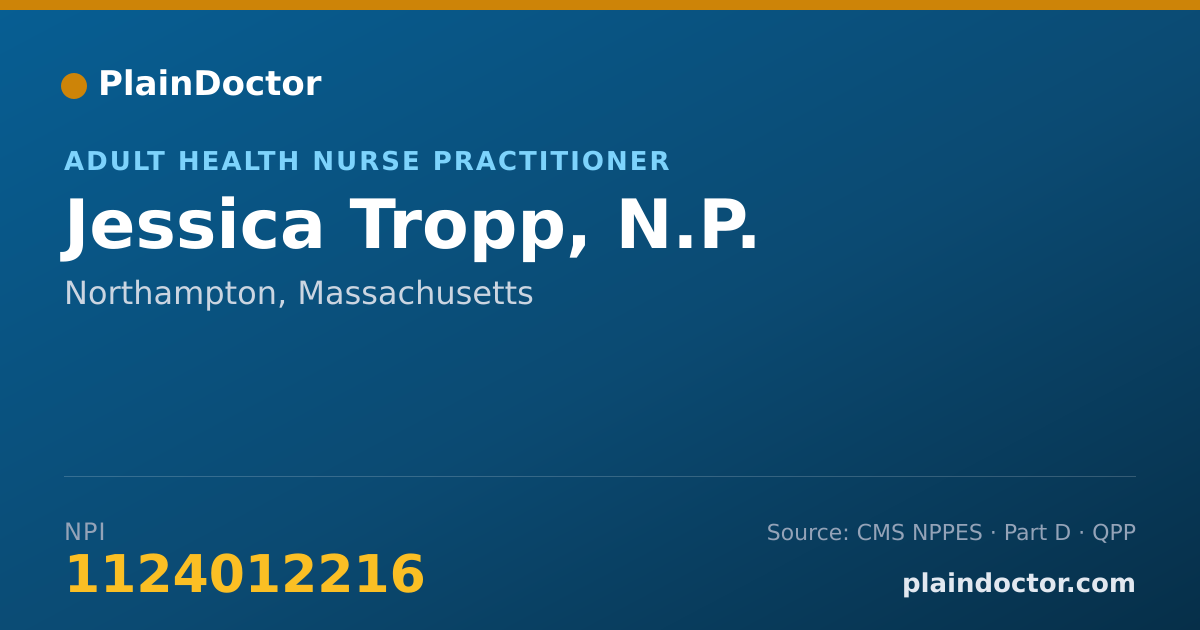 Shareable card for Jessica Tropp, N.P. - Adult Health Nurse Practitioner, Northampton, MA