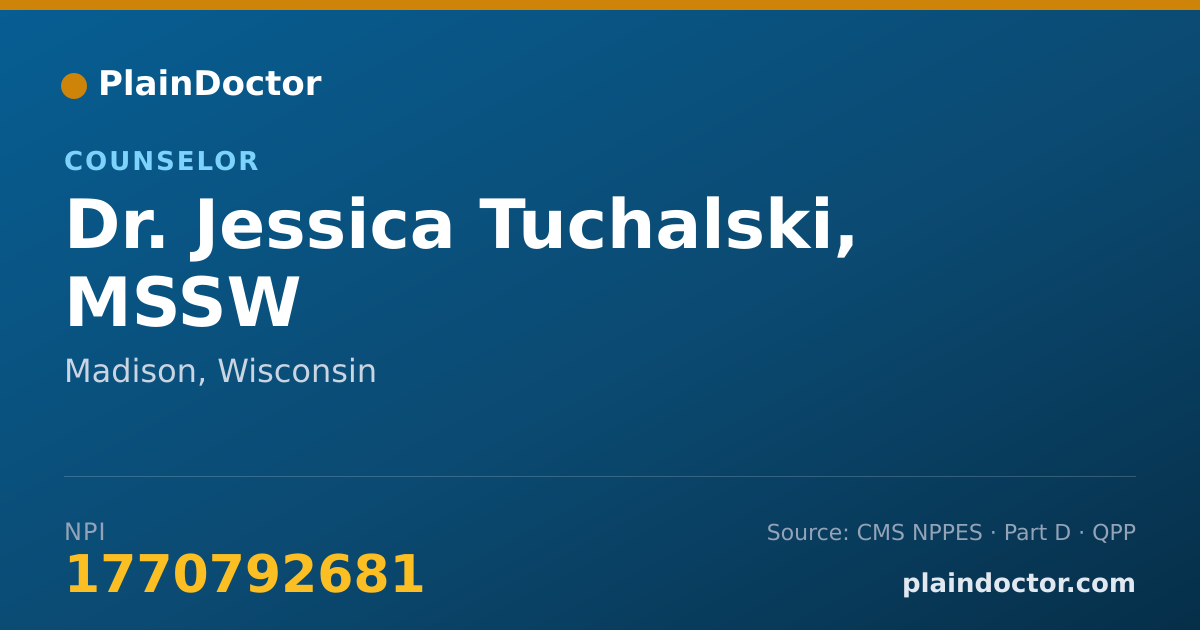 Shareable card for Jessica Tuchalski, MSSW - Counselor, Madison, WI