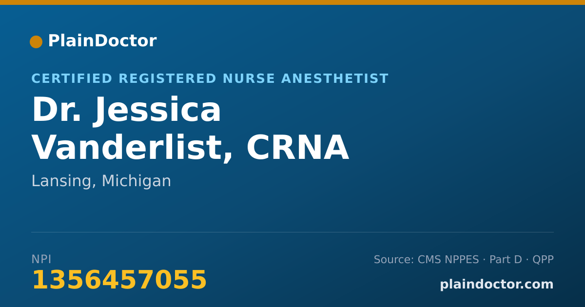 Shareable card for Jessica Vanderlist, CRNA - Certified Registered Nurse Anesthetist, Lansing, MI