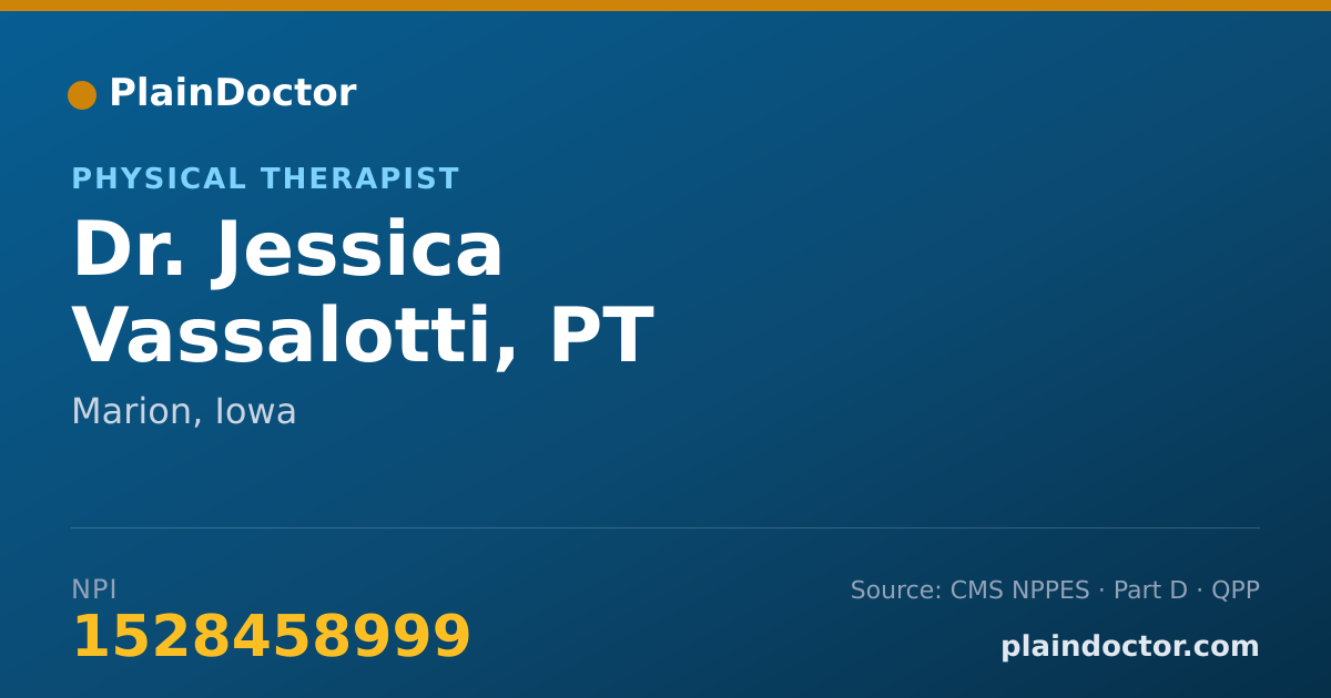 Shareable card for Jessica Vassalotti, PT - Physical Therapist, Marion, IA