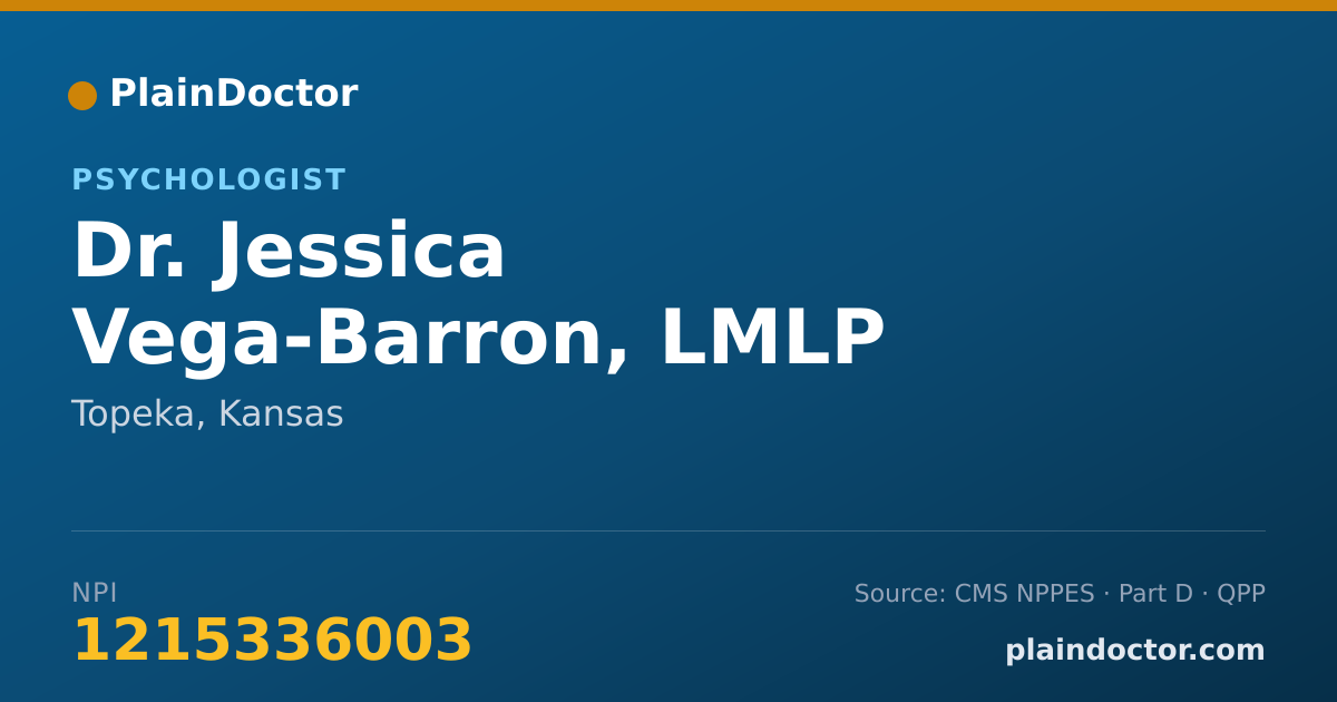 Shareable card for Jessica Vega-Barron, LMLP - Psychologist, Topeka, KS