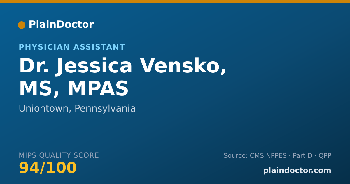 Shareable card for Jessica Vensko, MS, MPAS - Physician Assistant, Uniontown, PA