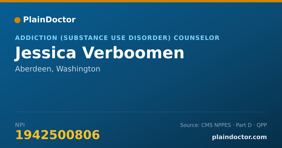 Shareable card for Jessica Verboomen - Addiction (Substance Use Disorder) Counselor, Aberdeen, WA