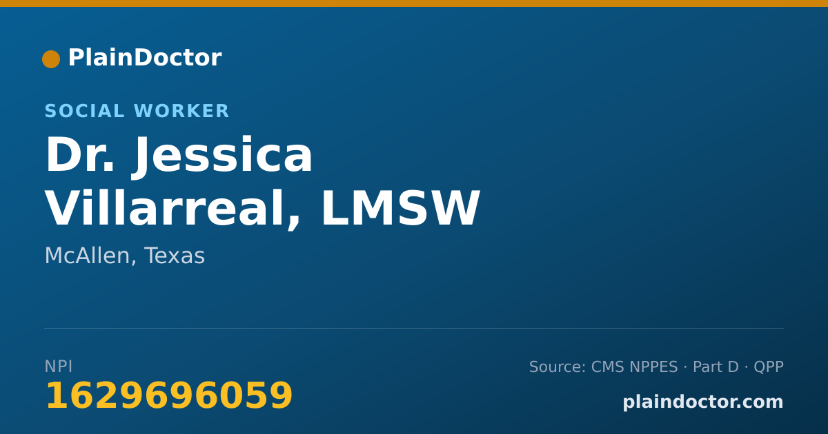 Shareable card for Jessica Villarreal, LMSW - Social Worker, McAllen, TX
