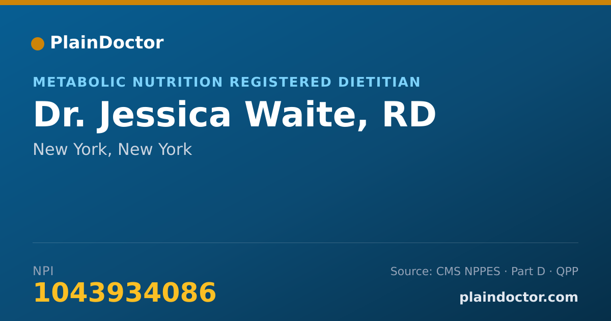 Shareable card for Jessica Waite, RD - Metabolic Nutrition Registered Dietitian, New York, NY