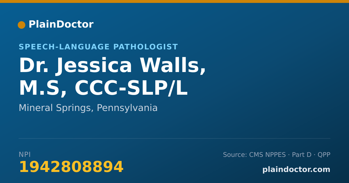 Shareable card for Jessica Walls, M.S, CCC-SLP/L - Speech-Language Pathologist, Mineral Springs, PA