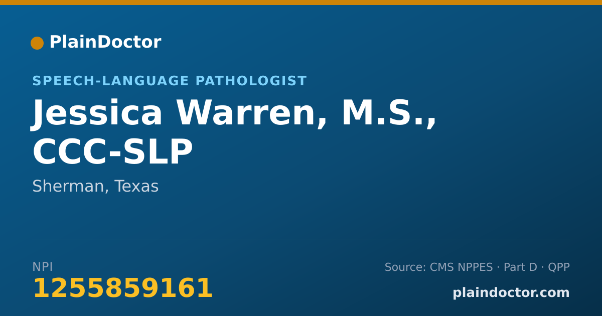 Shareable card for Jessica Warren, M.S., CCC-SLP - Speech-Language Pathologist, Sherman, TX