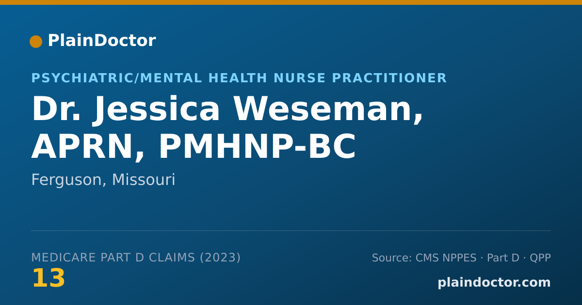 Shareable card for Jessica Weseman, APRN, PMHNP-BC - Psychiatric/Mental Health Nurse Practitioner, Ferguson, MO