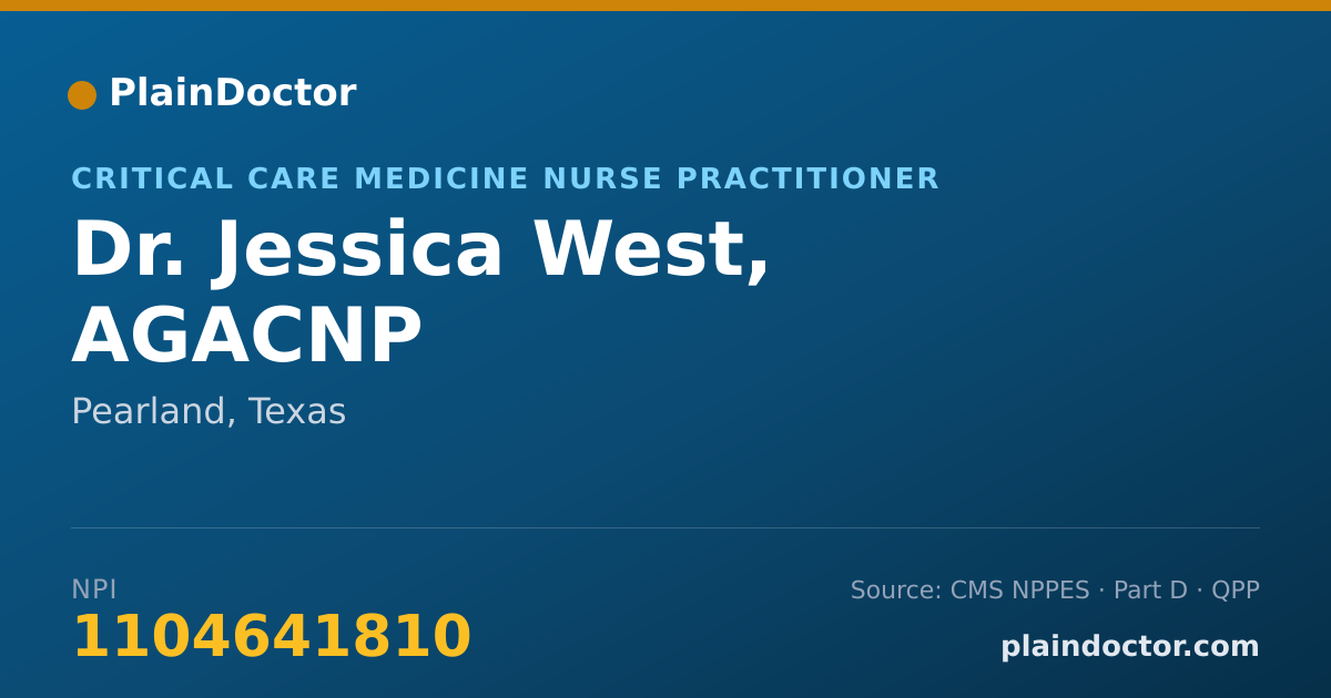 Shareable card for Jessica West, AGACNP - Critical Care Medicine Nurse Practitioner, Pearland, TX