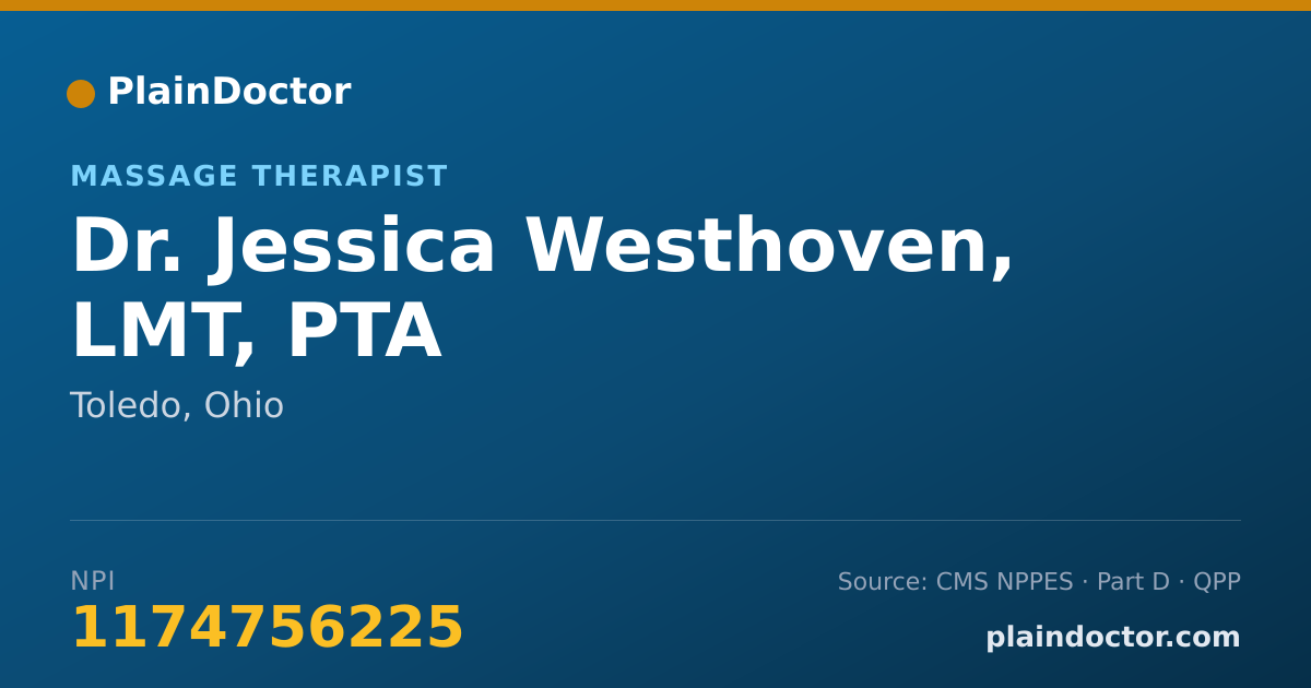 Shareable card for Jessica Westhoven, LMT, PTA - Massage Therapist, Toledo, OH