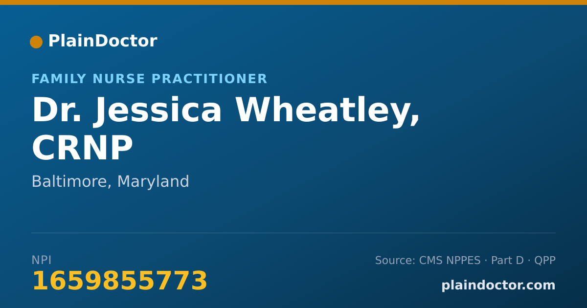 Shareable card for Jessica Wheatley, CRNP - Family Nurse Practitioner, Baltimore, MD