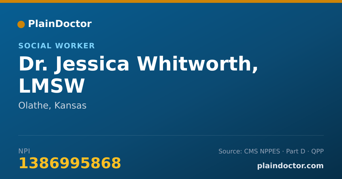 Shareable card for Jessica Whitworth, LMSW - Social Worker, Olathe, KS