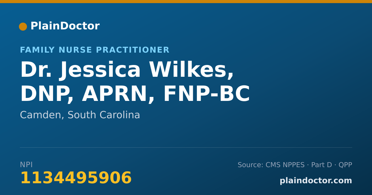 Shareable card for Jessica Wilkes, DNP, APRN, FNP-BC - Family Nurse Practitioner, Camden, SC