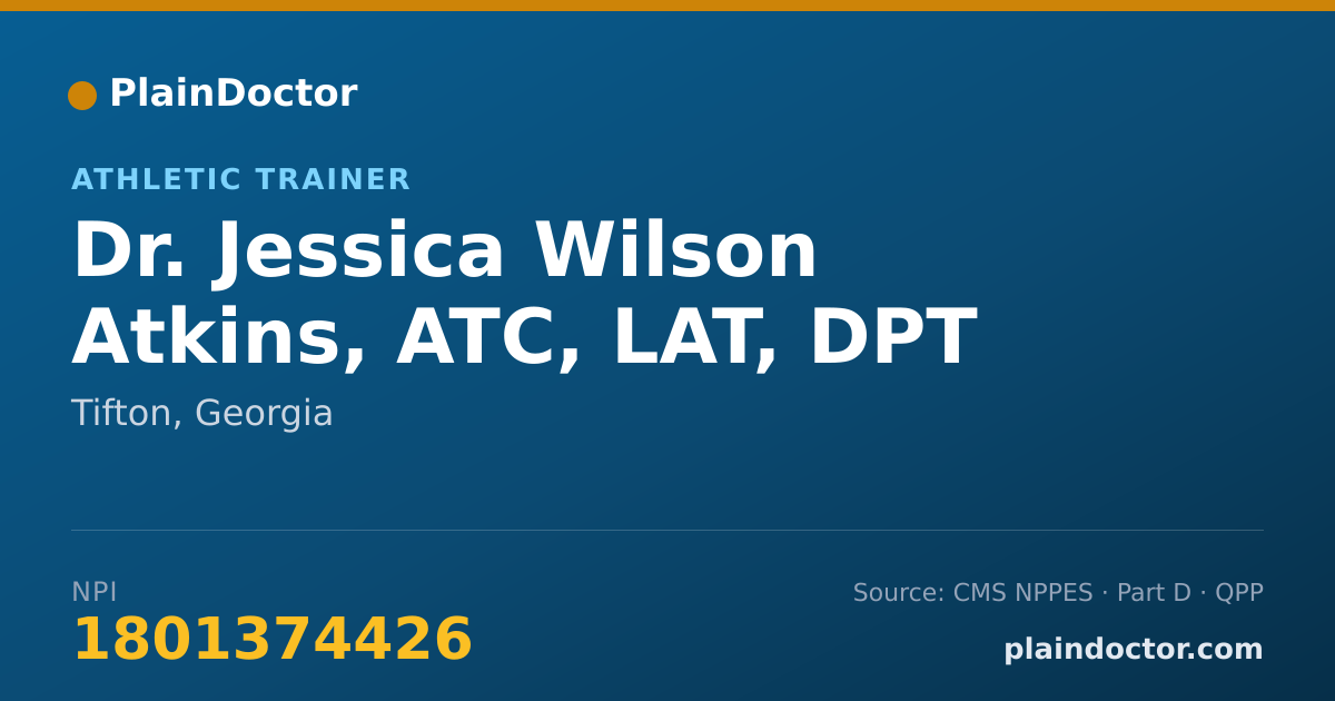 Shareable card for Jessica Wilson Atkins, ATC, LAT, DPT - Athletic Trainer, Tifton, GA