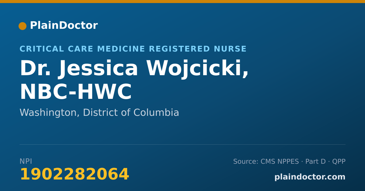 Shareable card for Jessica Wojcicki, NBC-HWC - Critical Care Medicine Registered Nurse, Washington, DC