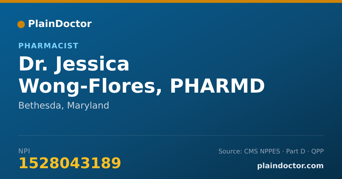 Shareable card for Jessica Wong-Flores, PHARMD - Pharmacist, Bethesda, MD
