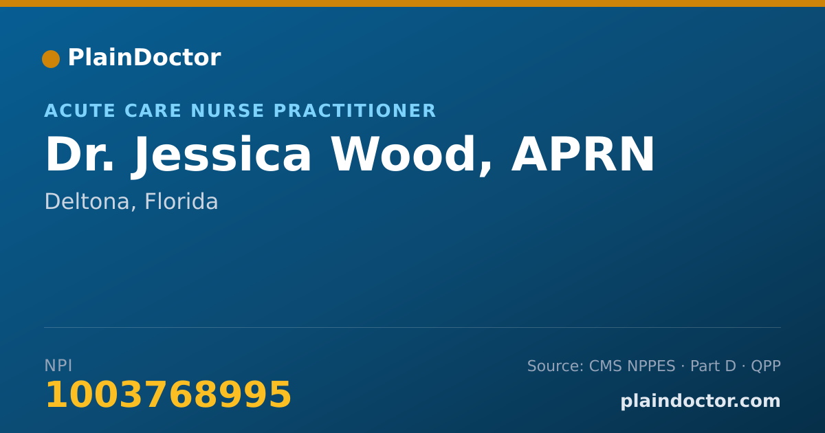 Shareable card for Jessica Wood, APRN - Acute Care Nurse Practitioner, Deltona, FL