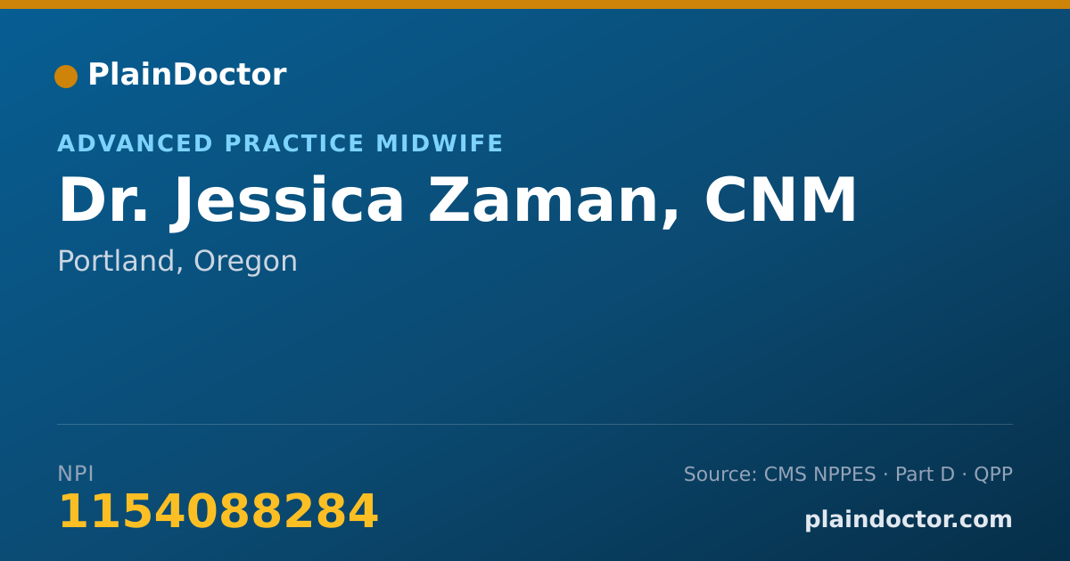 Shareable card for Jessica Zaman, CNM - Advanced Practice Midwife, Portland, OR