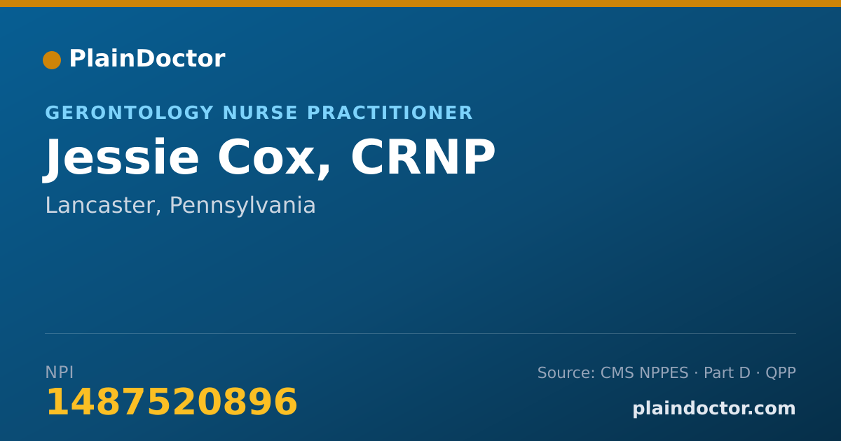 Shareable card for Jessie Cox, CRNP - Primary Care Nurse Practitioner, Lancaster, PA