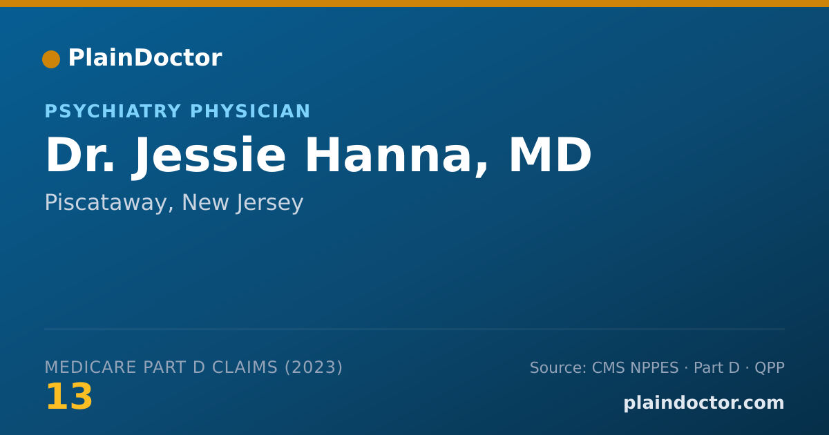 Shareable card for Jessie Hanna, MD - Psychiatry Physician, Piscataway, NJ