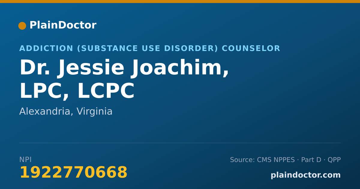 Shareable card for Jessie Joachim, LPC, LCPC - Addiction (Substance Use Disorder) Counselor, Alexandria, VA