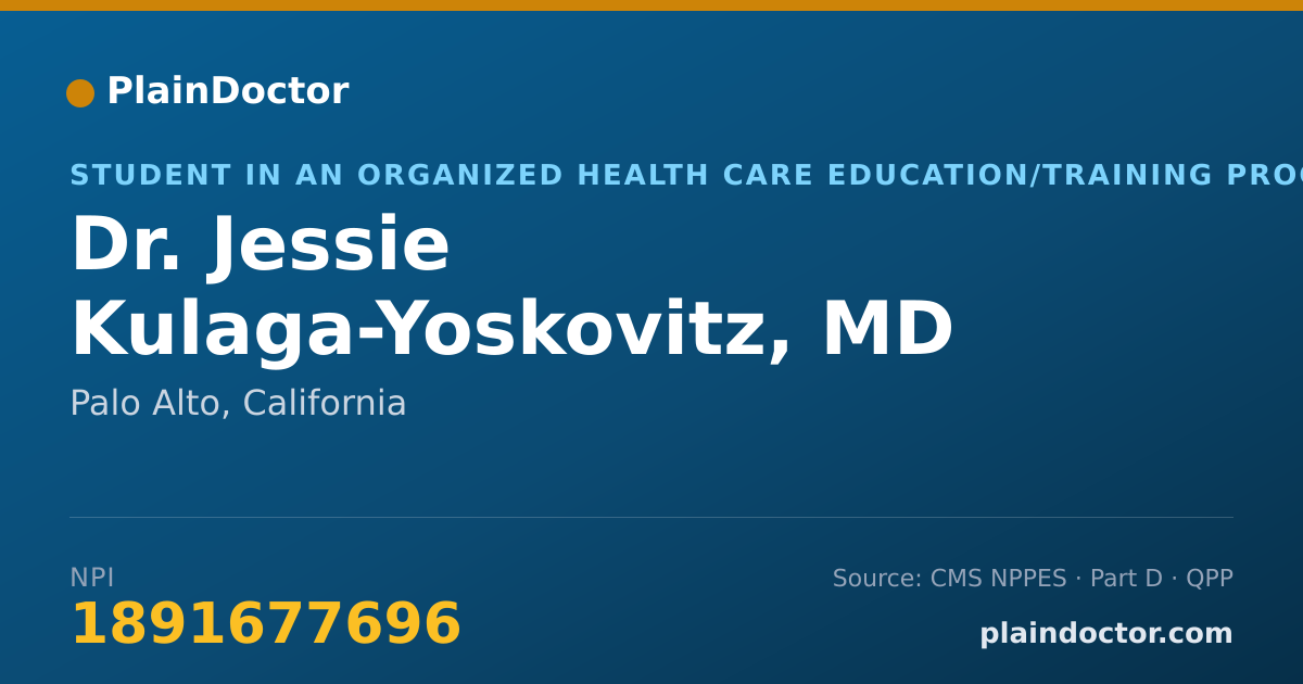 Shareable card for Jessie Kulaga-Yoskovitz, MD - Student in an Organized Health Care Education/Training Program, Palo Alto, CA