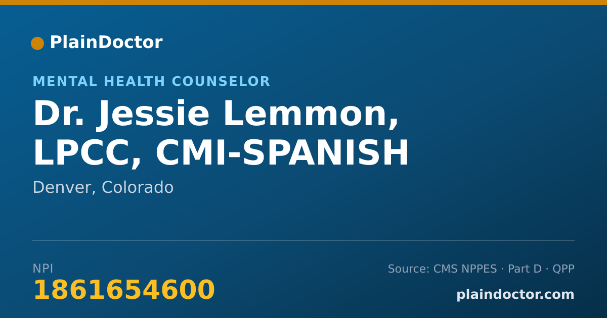 Shareable card for Jessie Lemmon, LPCC, CMI-SPANISH - Mental Health Counselor, Denver, CO