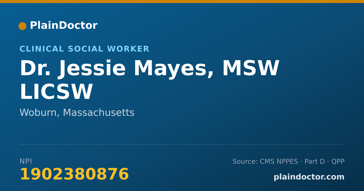 Shareable card for Jessie Mayes, MSW LICSW - Clinical Social Worker, Woburn, MA