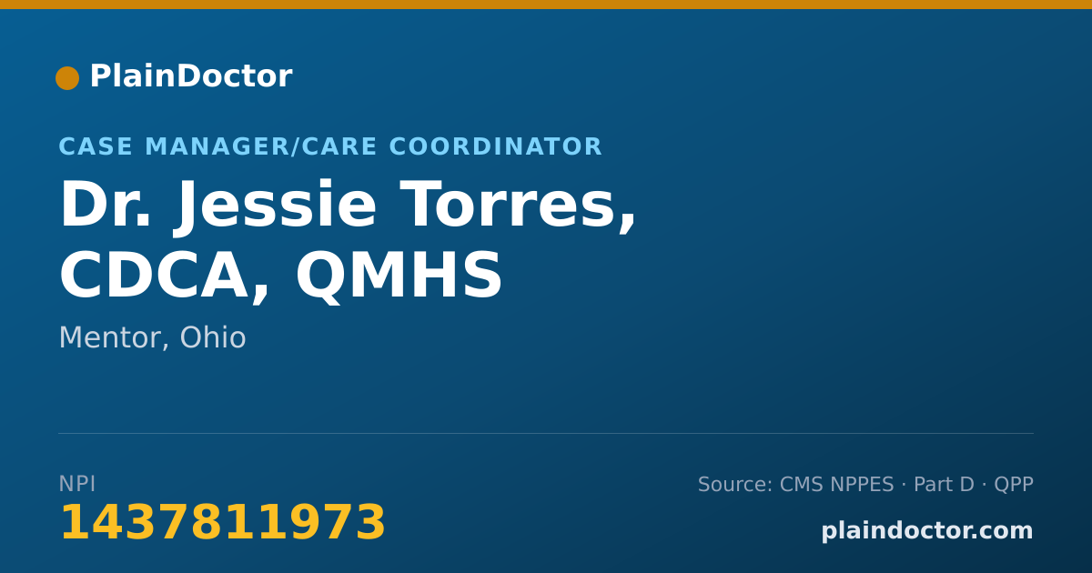 Shareable card for Jessie Torres, CDCA, QMHS - Case Manager/Care Coordinator, Mentor, OH
