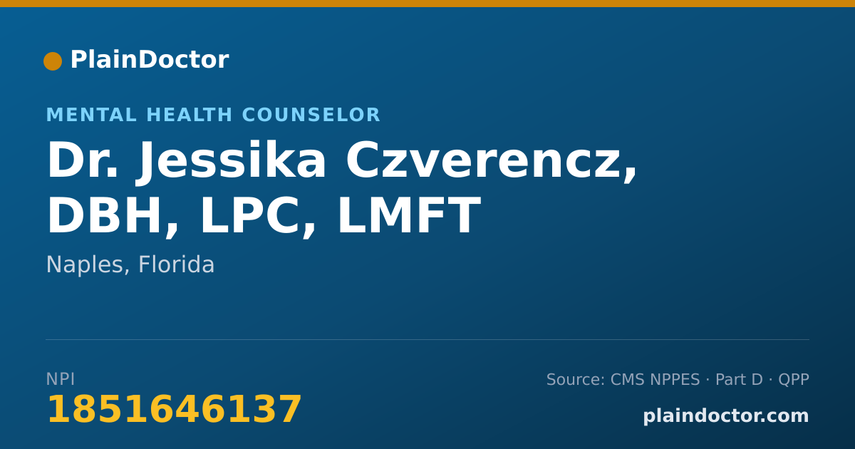 Shareable card for Jessika Czverencz, DBH,  LPC, LMFT - Mental Health Counselor, Naples, FL