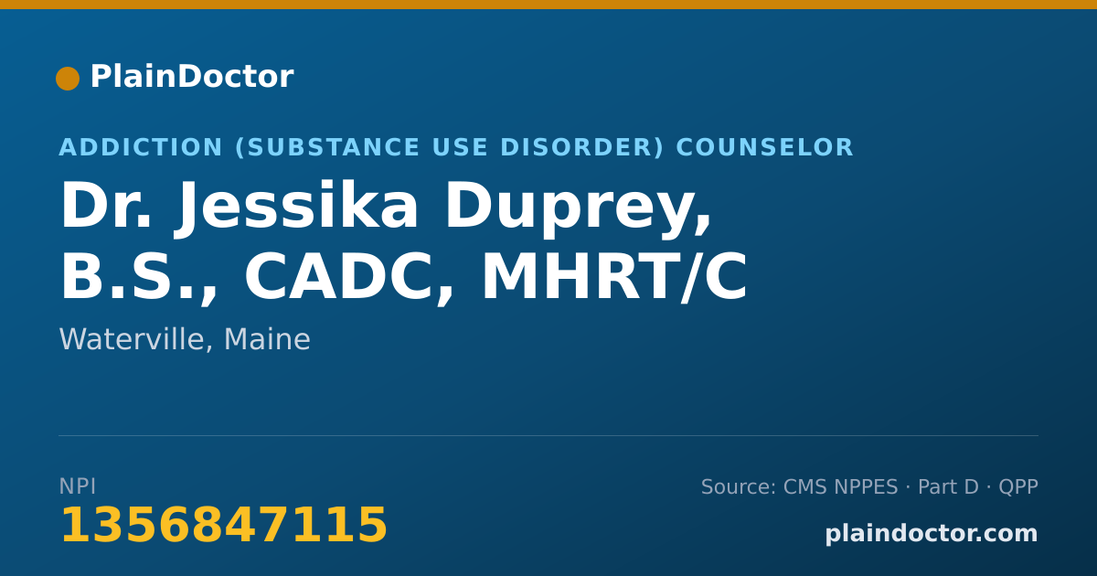 Shareable card for Jessika Duprey, B.S., CADC, MHRT/C - Addiction (Substance Use Disorder) Counselor, Waterville, ME